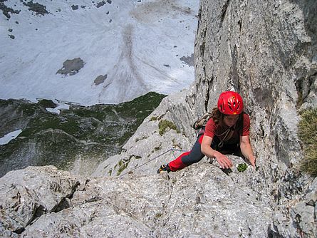 Der Dreierweg ist die einfachste Route durch die Südwand am Leuchsturm