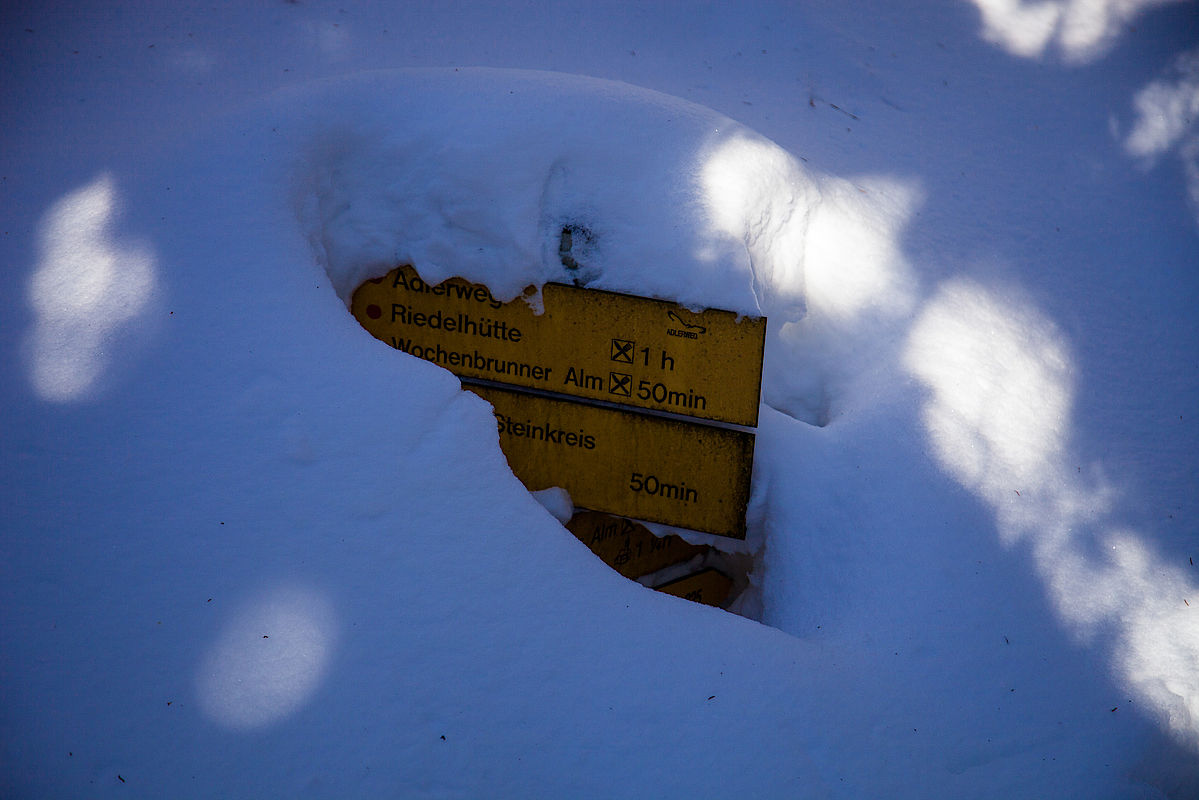 1,5 m Schnee im Wald kurz oberhalb vom Parkplatz