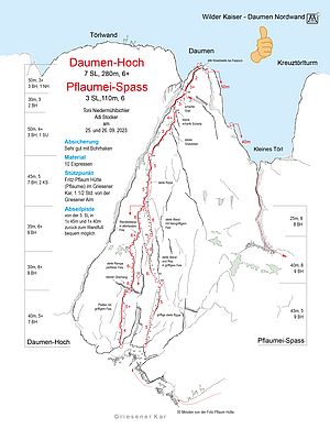 Topo der Kletteroute Daumen hoch im Wilden Kaiser