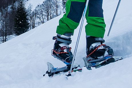Mit dem Bindungsadaper von Contour können Kinder mit Pistenbindungen aufsteigen. Sind die Schuhe kleiner als 24,5 cm Sohlenlänge, muss man sich mit Reepschnüren behelfen. Mit dem Bindungsadaper von Contour können Kinder mit Pistenbindungen aufsteigen. Sind die Schuhe kleiner als 24,5 cm Sohlenlänge, muss man sich mit Reepschnüren behelfen.