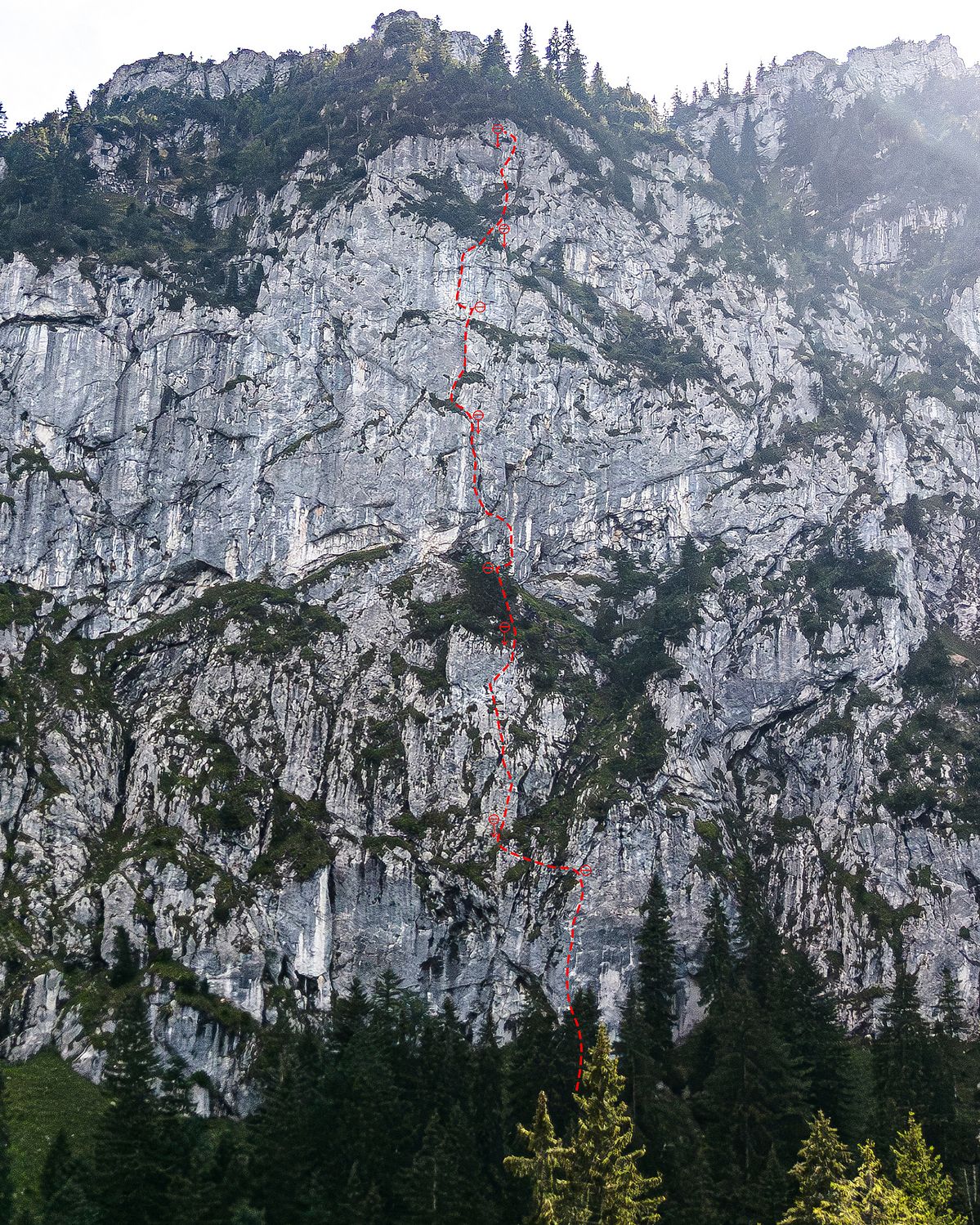 Die Haidwand mit der Route "Aller Anfang ist schwer"