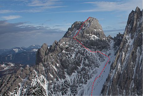 Detailansicht der Aufstiegsroute zum Lärcheck im oberen Teil Detailansicht der Aufstiegsroute zum Lärcheck im oberen Teil