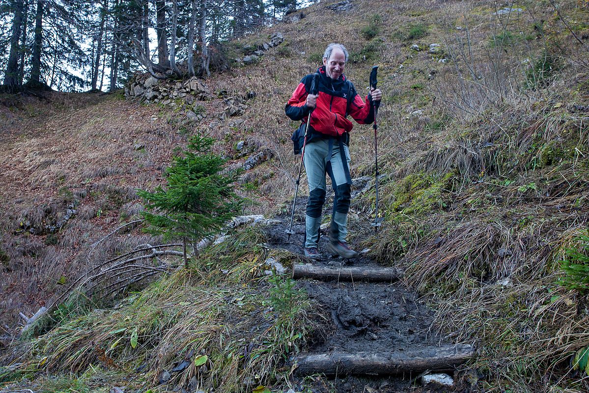 Rutschiger Weg hinab zur Sieblialm