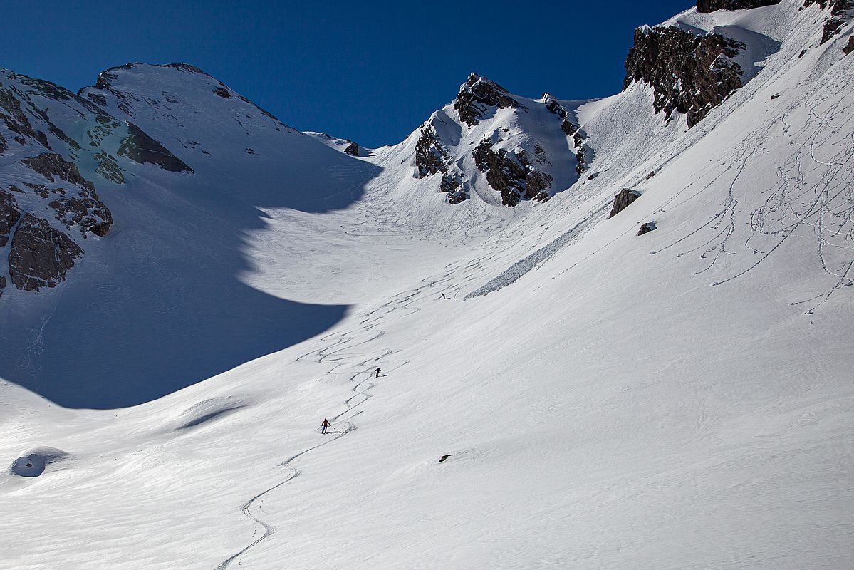 Abfahrt unterhalb der Nordwand des Grubenspitz