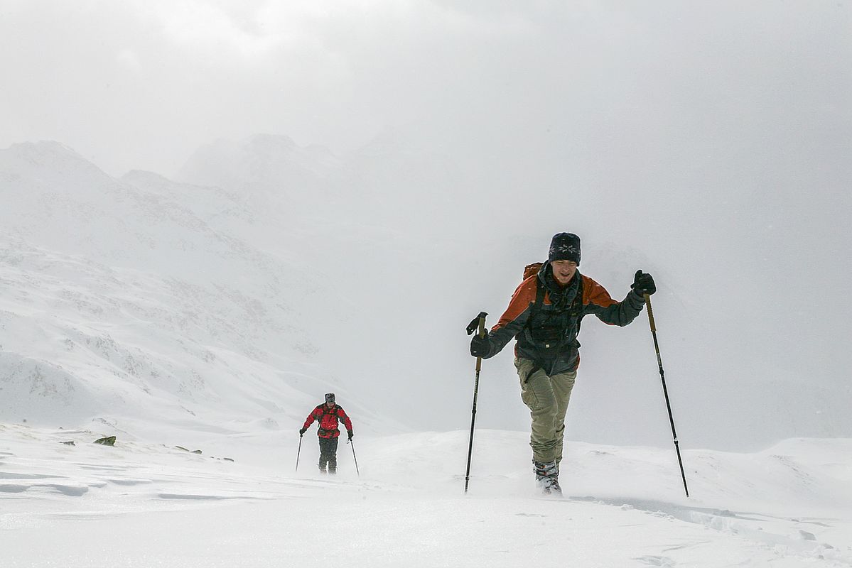 Schneesturm kurz vor dem Gipfel der Langschneid 