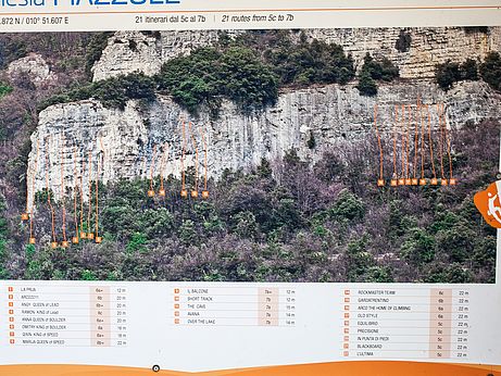 Topo und Routenliste vom Klettergebiet Piazzole Topo und Routenliste vom Klettergebiet Piazzole