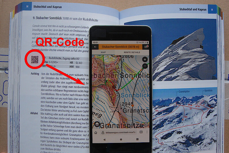 Mit einem kurzen Scan ist man mit dem Smartphone direkt bei der jeweilgen Route auf Skitourenguru