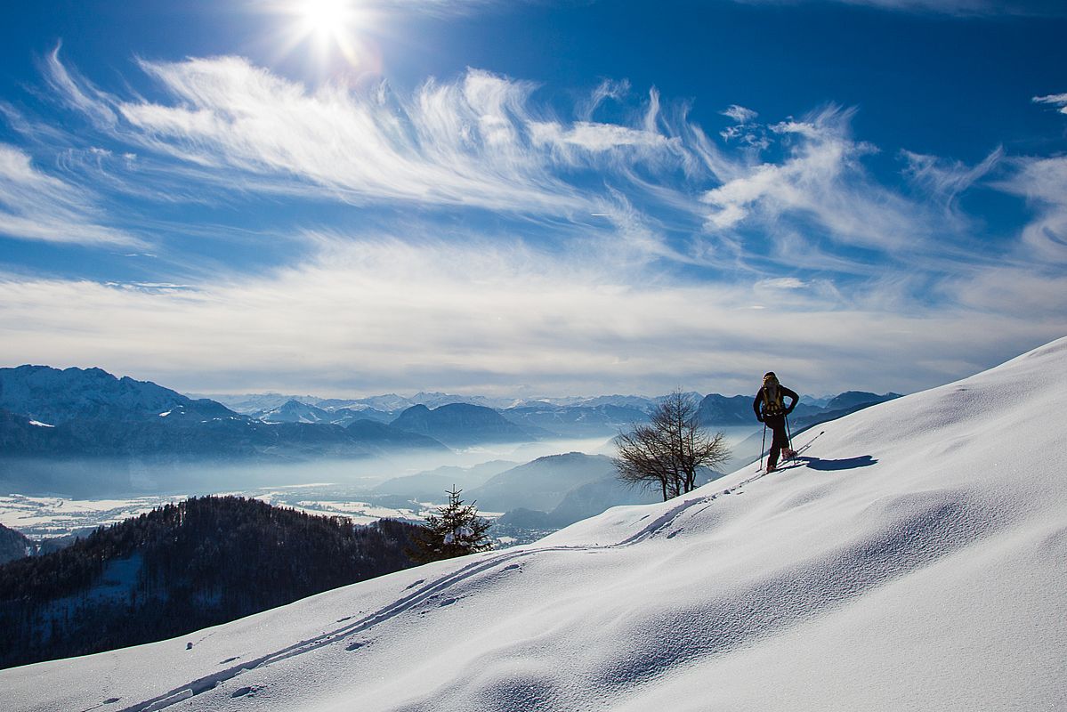 Herrlicher Ausblick auf den Wilden Kaiser und zum Alpenhauptkamm. 