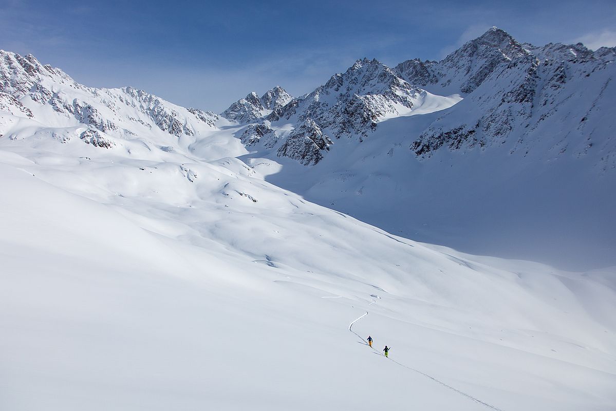 Einsame Pulverschneelandschaft im Langtauferer Tal.