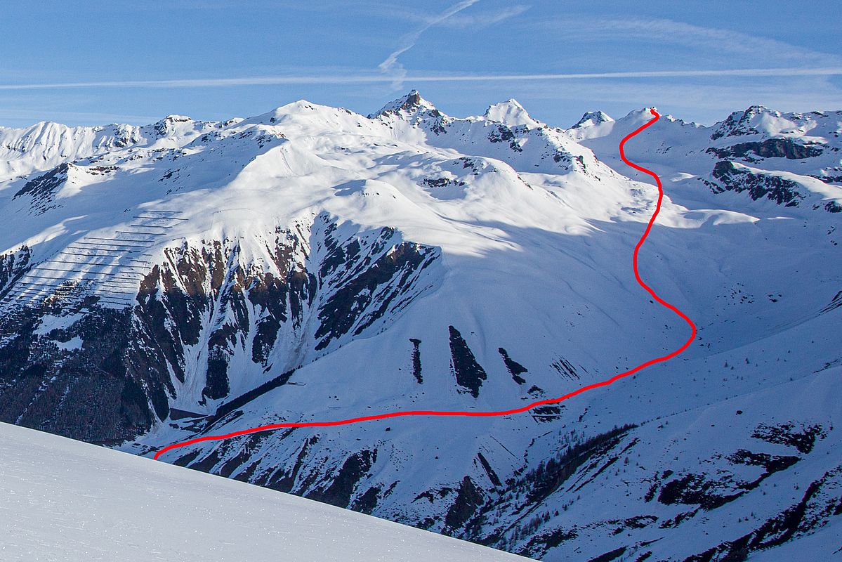 Die Aufstiegsroute zur Hennesiglspitze aus dem Langtauferertal
