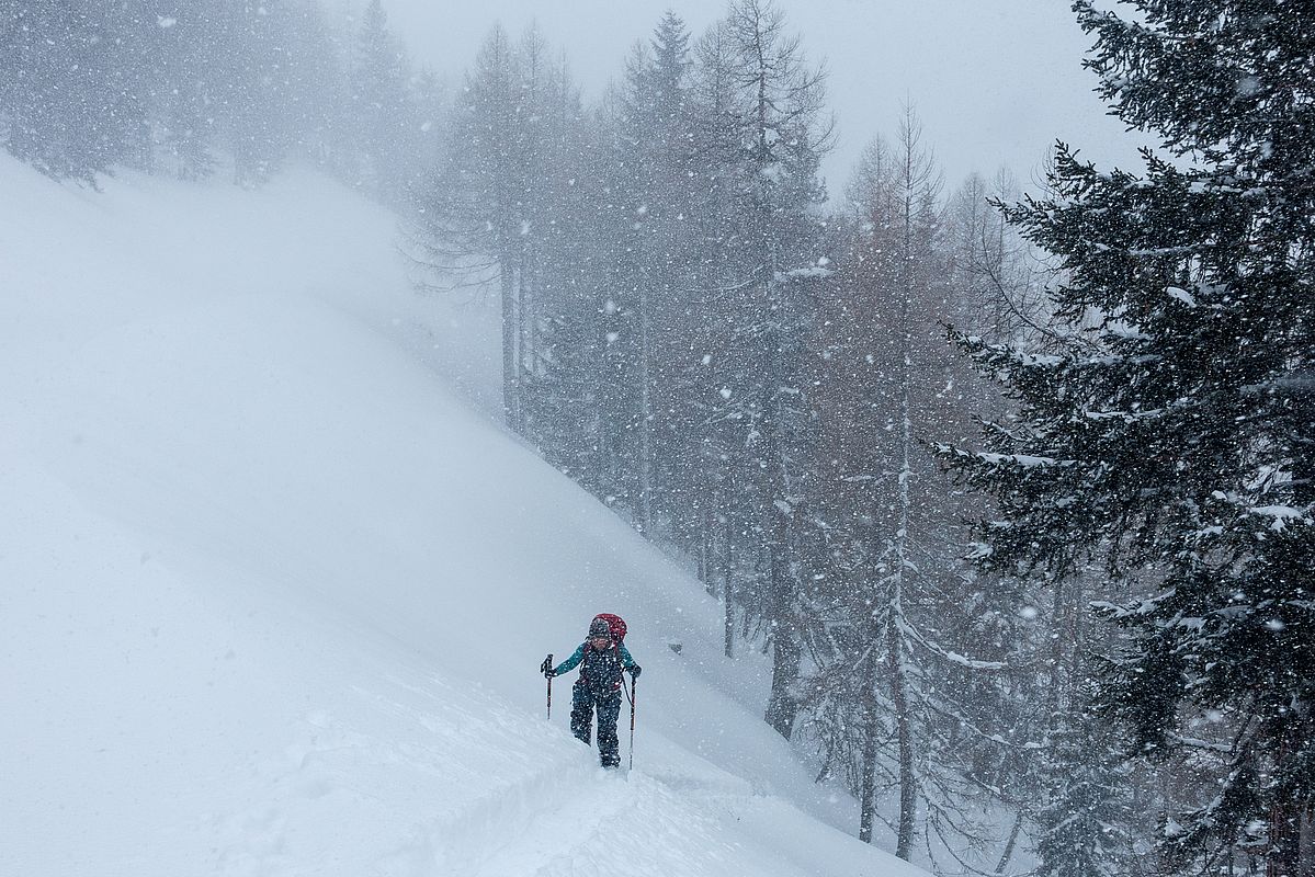 Dichter Schneefall am Ostersonntag am Weg zur Labspitze