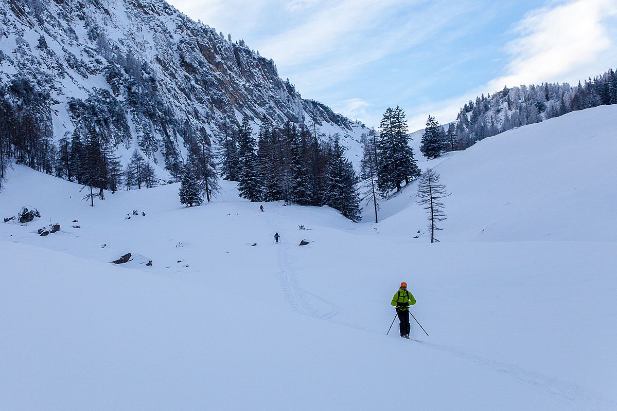 Das Flachstück im Bereich der Kohlalm läuft mit gewachsten Ski ganz gut. 