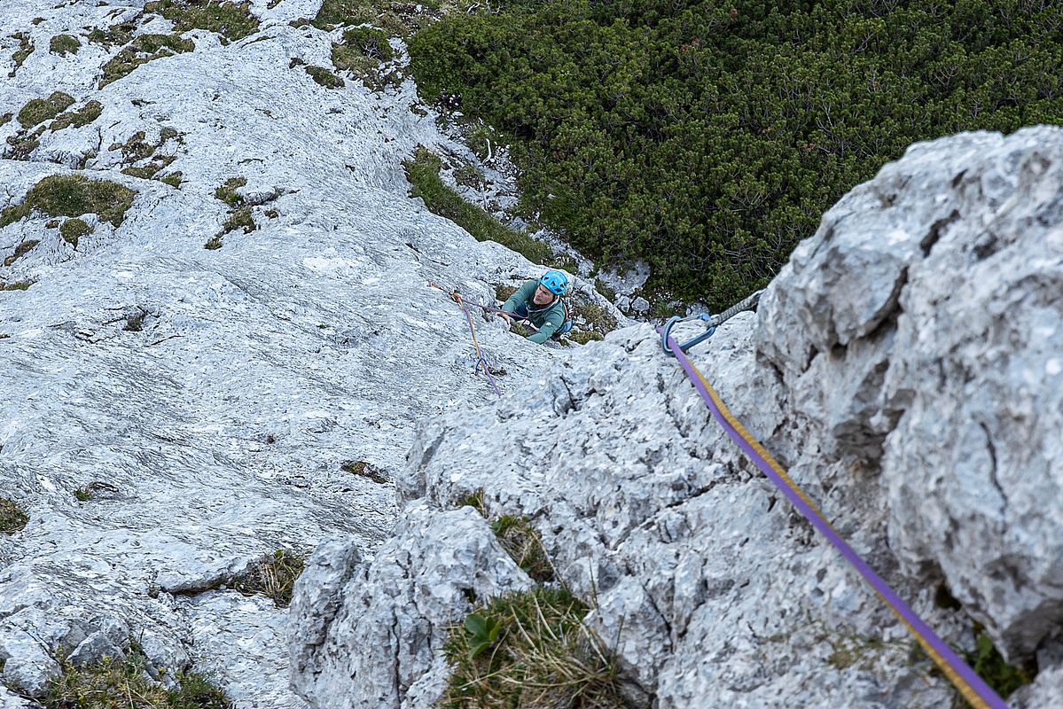 Tiefblick auf die erste Seillänge