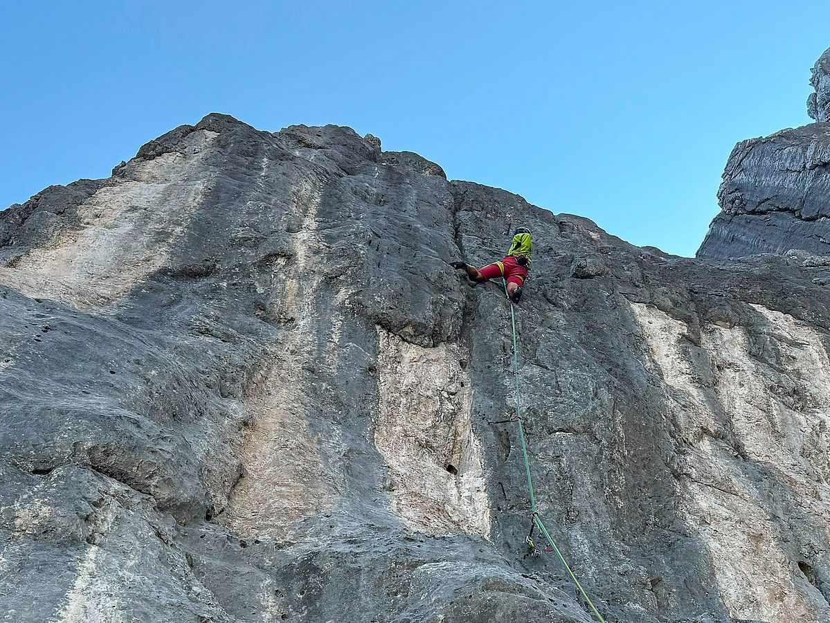 Im oberen Teil der Kletterroute "Irrlicht"
