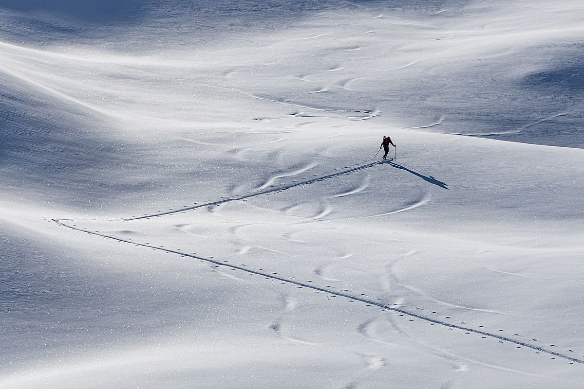 Unter den etwa 15-20 cm Neuschnee sieht man noch einige alte Spuren