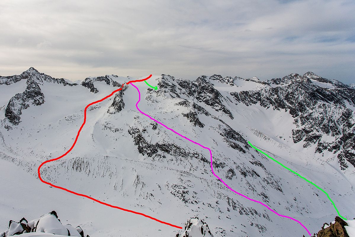 Übersicht über die verschiedenen Varianten der Skitour auf das Wilde Hinterbergl