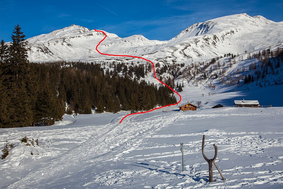 Anstiegsroute von der Durchgangalm (Gipfelanstieg verdeckt) 