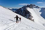 Aufstieg im Südhang - Mischung aus Harsch und Pulver