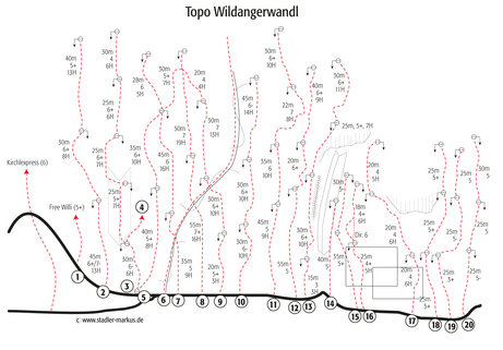 Topo Wildangerwandl Topo der Wildangerwand im Wilden Kaiser, Stripsenjoch