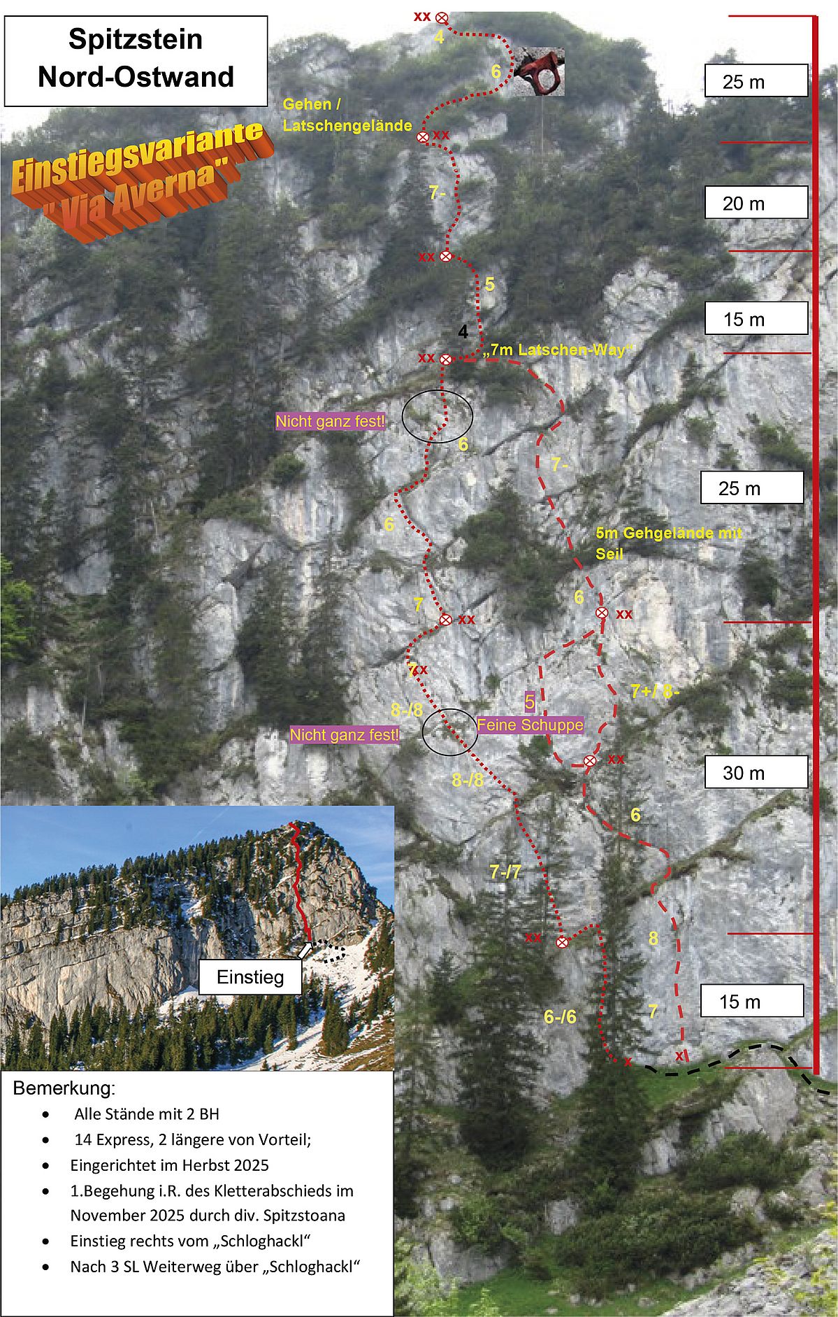 Topo der Routen Averna und Schloghakl am Spitzstein