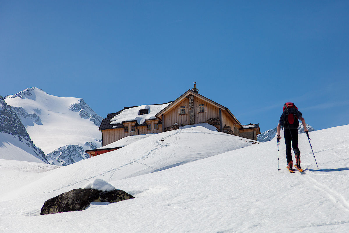Das Taschachhaus, dessen Winterraum ein guter Skitourenstützpunkt ist.