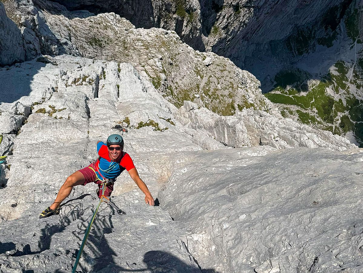 Im oberen Teil der Kletterroute "Irrlicht"