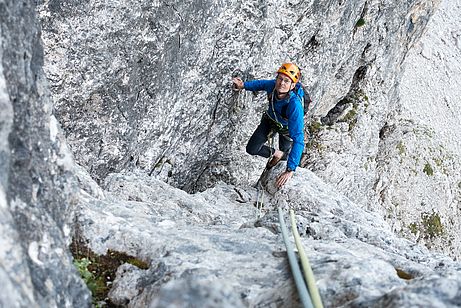 In der ersten Seillänge der "Via Priolo". In der ersten Seillänge der "Via Priolo".
