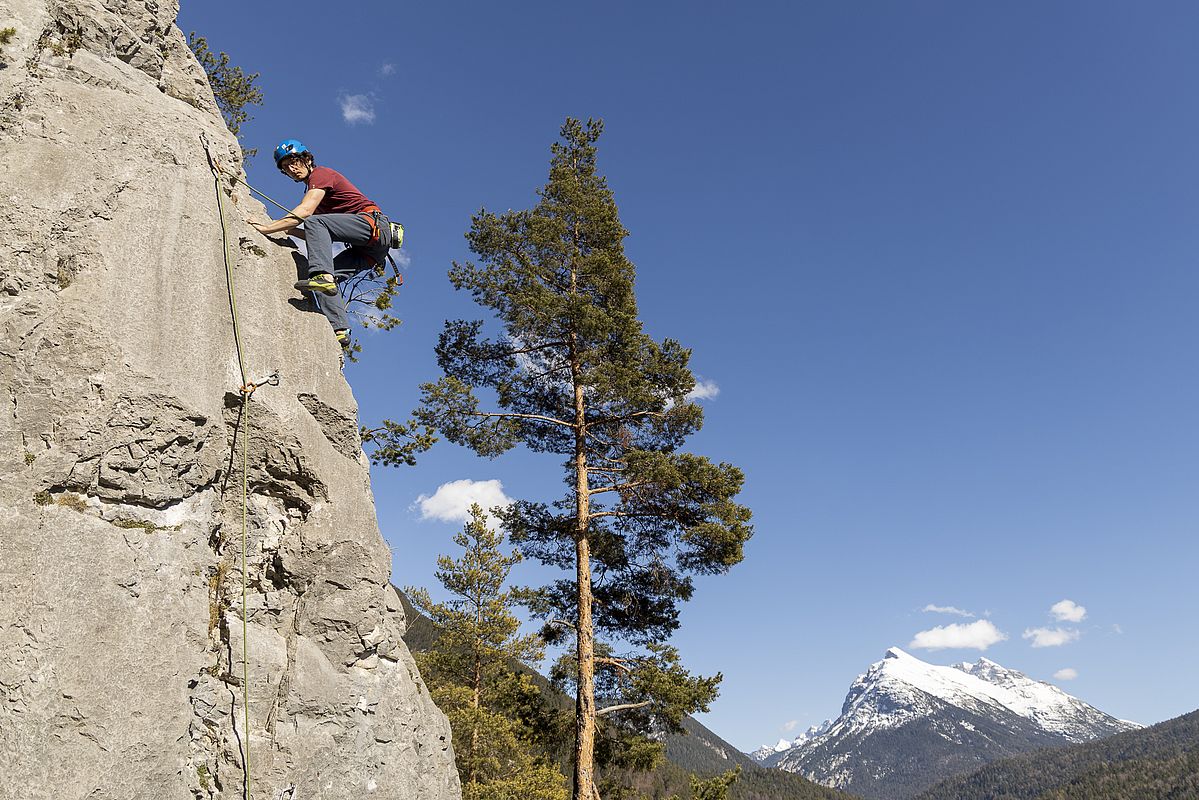 Im Hintergrund leuchtet das schneebedeckte Karwendelgebirge