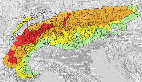 Abb. 2: Lawinenprognose vom 14. März 2019 für den ganzen Alpenraum Abb. 2: Lawinenprognose vom 14. März 2019 für den ganzen Alpenraum