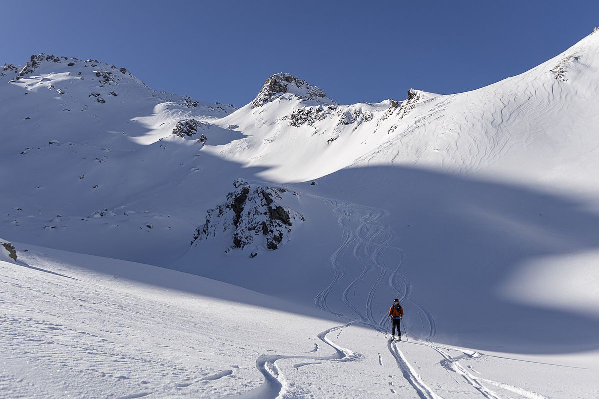 Die lawinentechnische Schlüsselstelle der Abfahrt