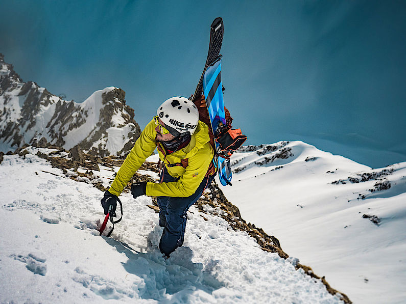 Am Ende des Needle Couloirs (600 meter lang und 50 Grad steil)