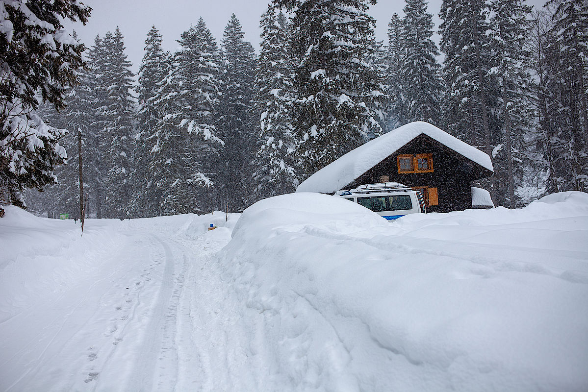 Die Straße zur Bergwachthütte war heute mit Ski gangbar